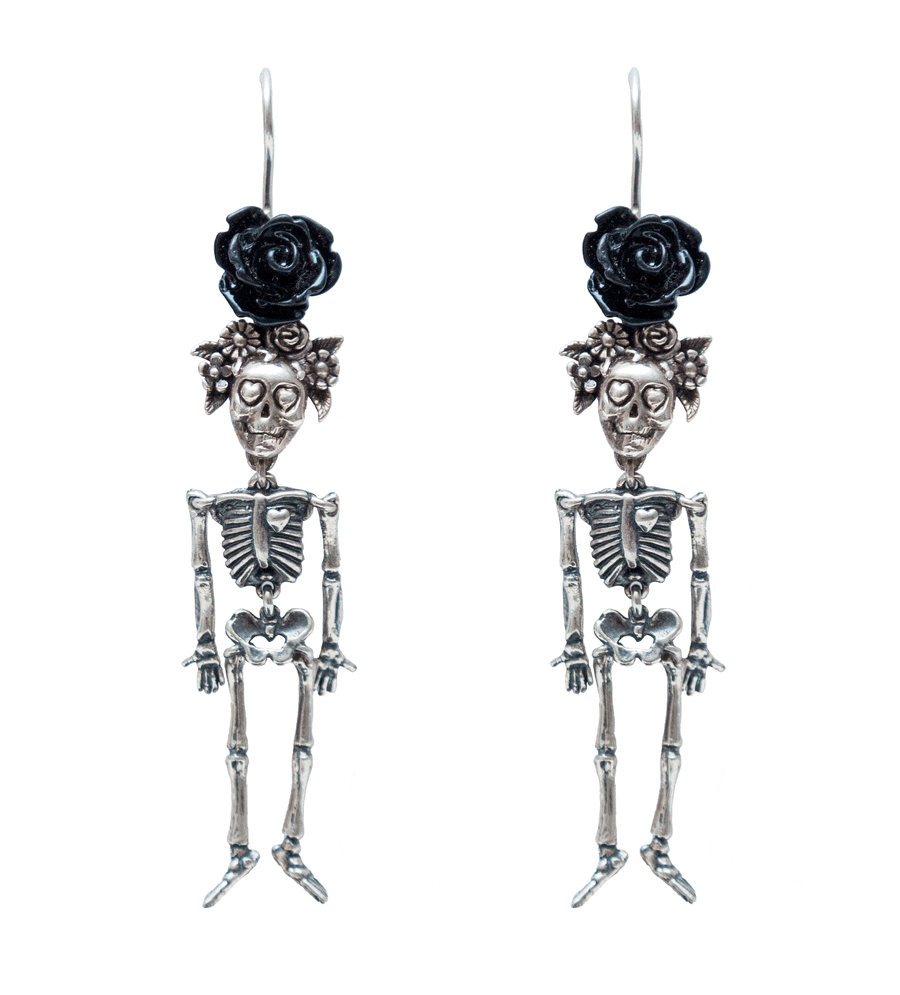 Aretes Calacas con Flor Negra