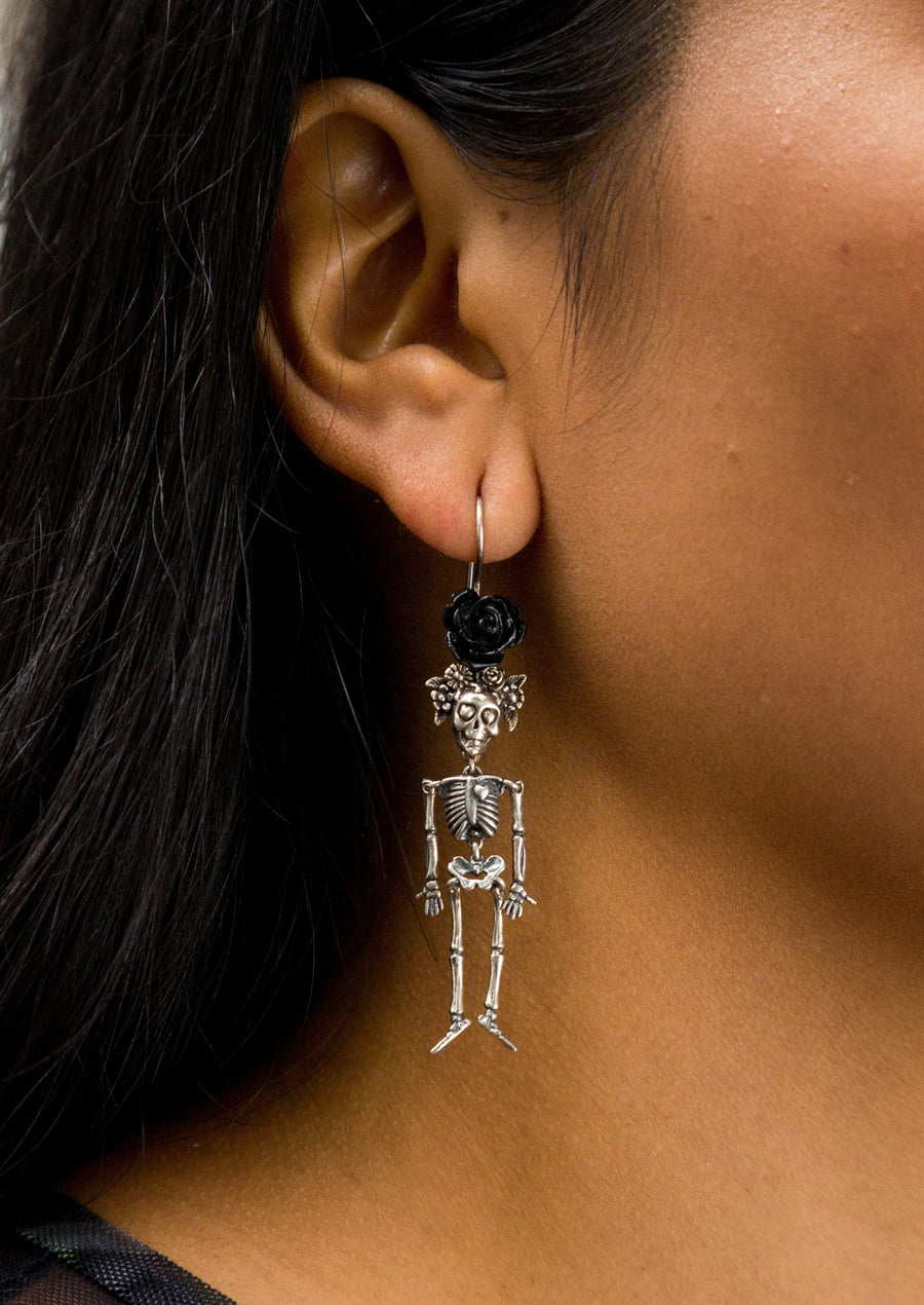 Aretes Calacas con Flor Negra