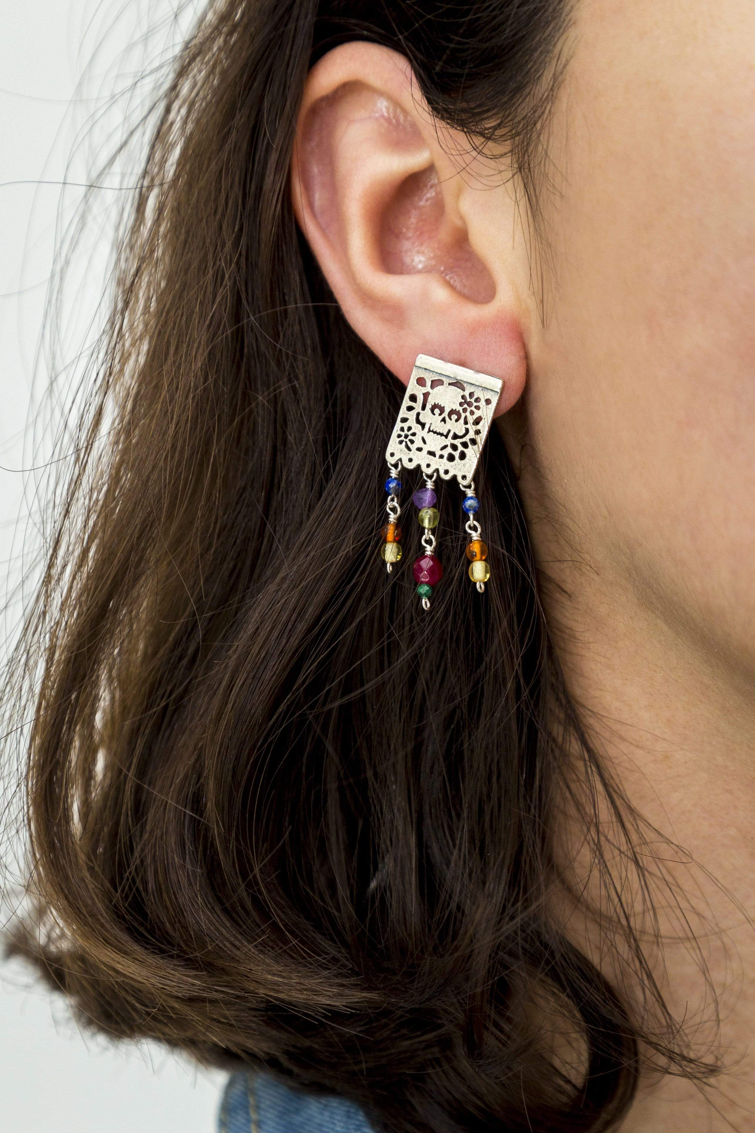 Aretes Papel Picado Calavera Multicolor Gabriela Sánchez Aretes