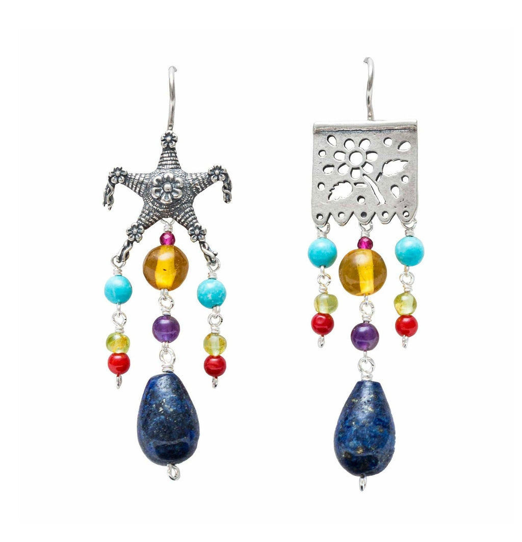 Aretes Papel Picado y Piñata Lapislázuli