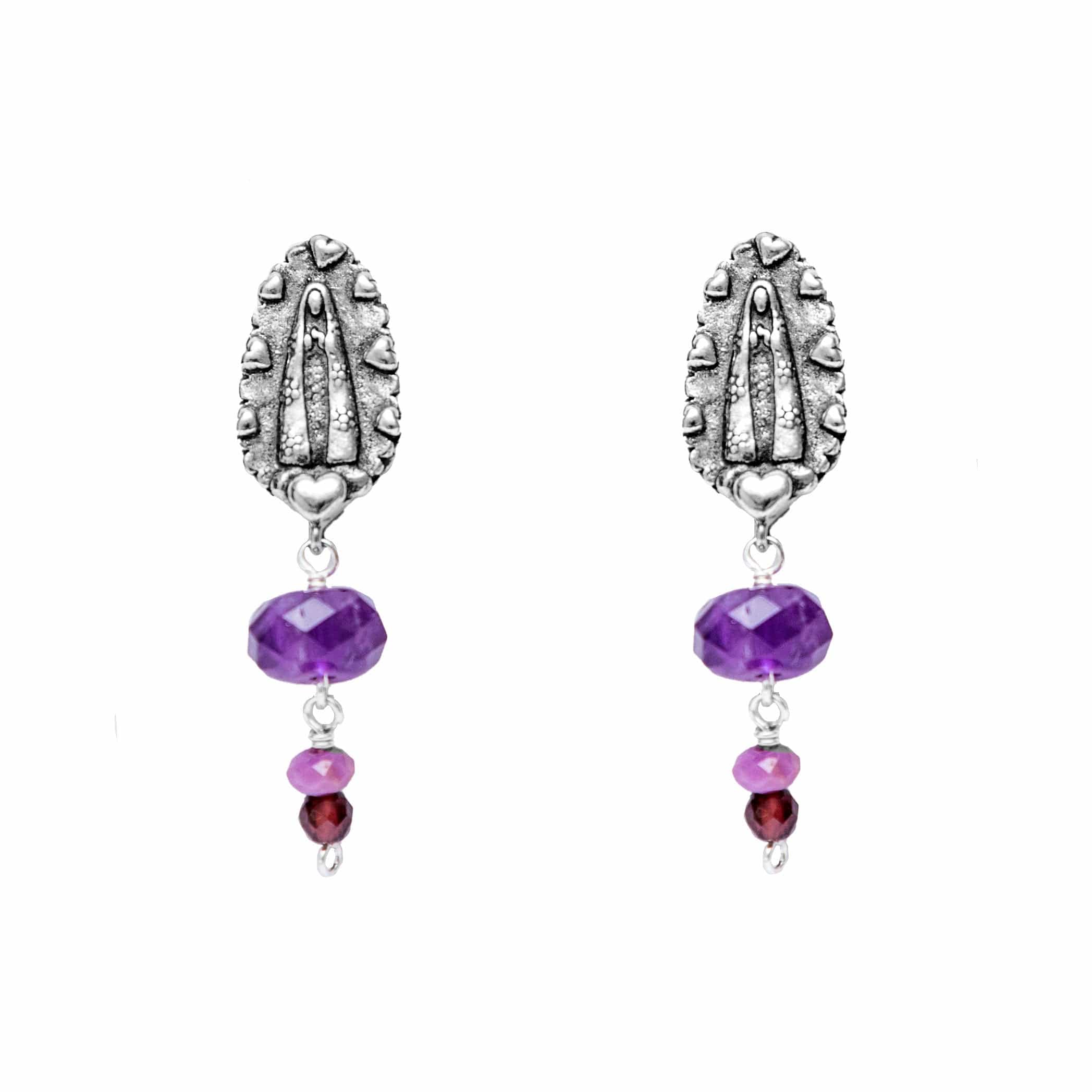 Aretes Virgen Corazones Amatista Gabriela Sánchez Aretes