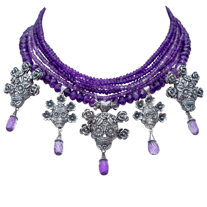 Collar Calaveras con Flores Violeta Gabriela Sánchez Collar