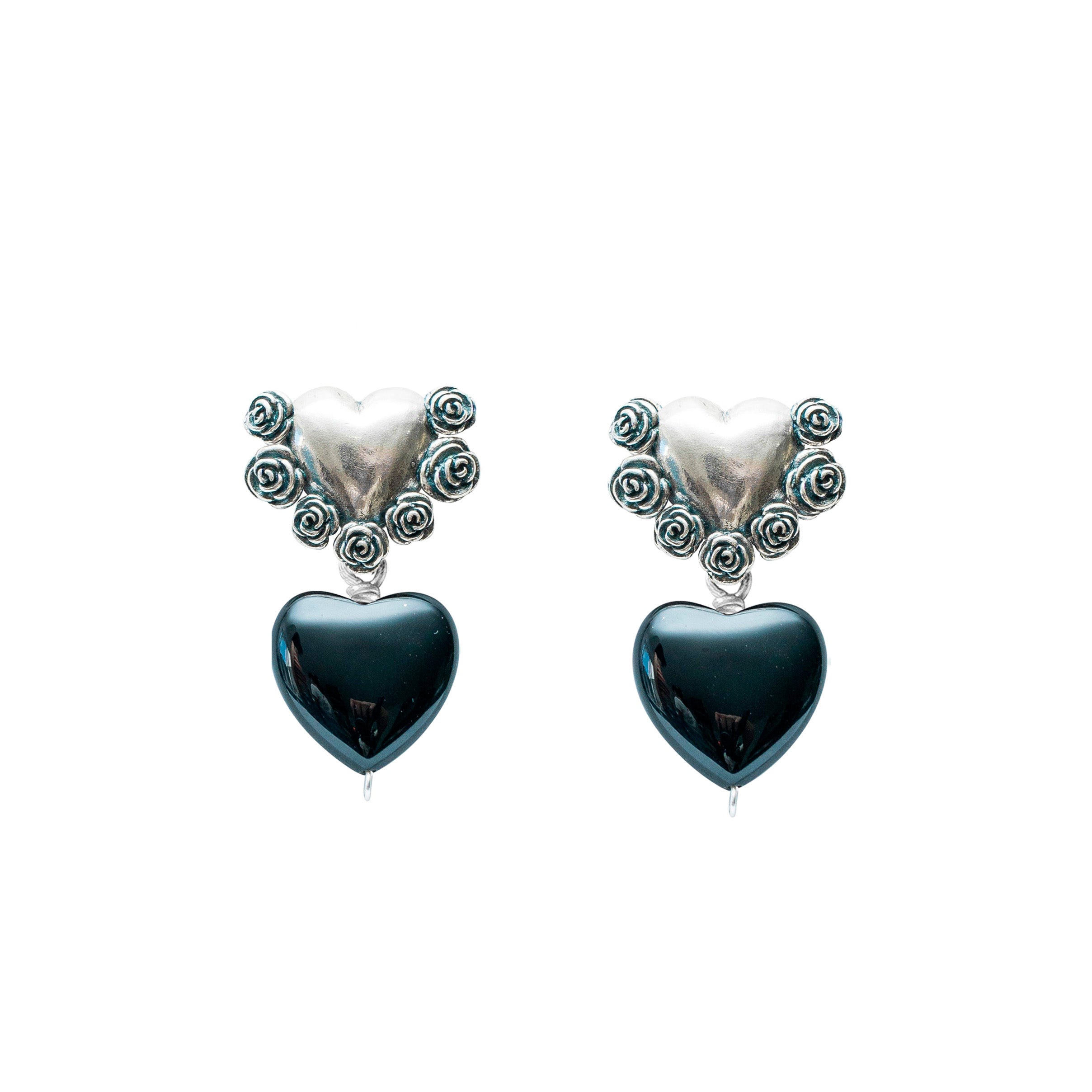 Aretes Corazón con Rosas Ónix