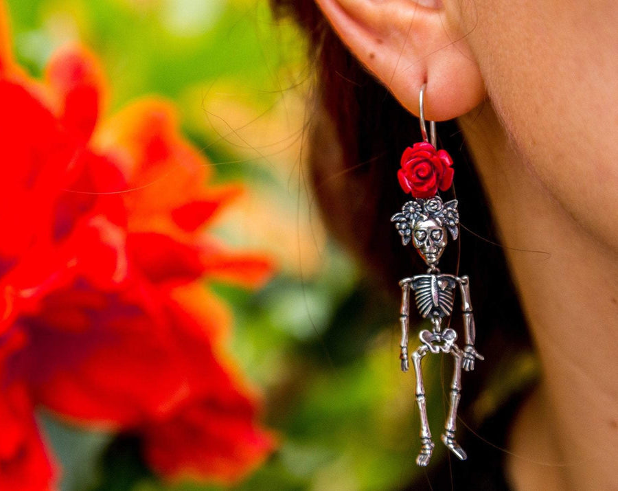 Calacas con Flor Aretes Gabriela Sánchez Aretes